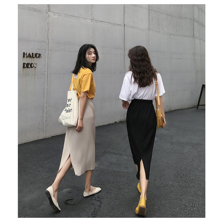 CHÂN VÁY NỮ DÀI XẺ LƯNG THUN CO DÃN PHONG CÁCH ULZZANG - WINDY SKIRT | BigBuy360 - bigbuy360.vn