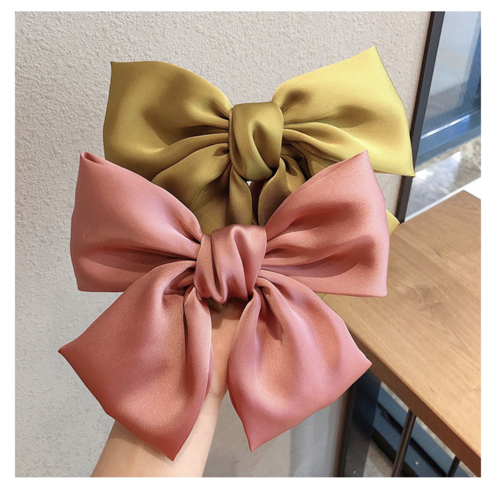 [Sẵn Hàng] Kẹp Tóc Nơ Hàn Quốc Bản To Vải Satin Lụa Phong Cách Tiểu Thư Mainia Shop