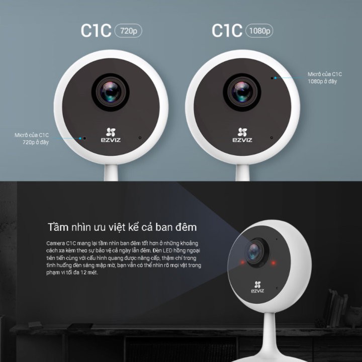 Camera Ezviz C1C B 1080P Wifi đàm thoại 2 chiều, Bảo hành 24 tháng, góc rộng 130 độ c1c 1080p