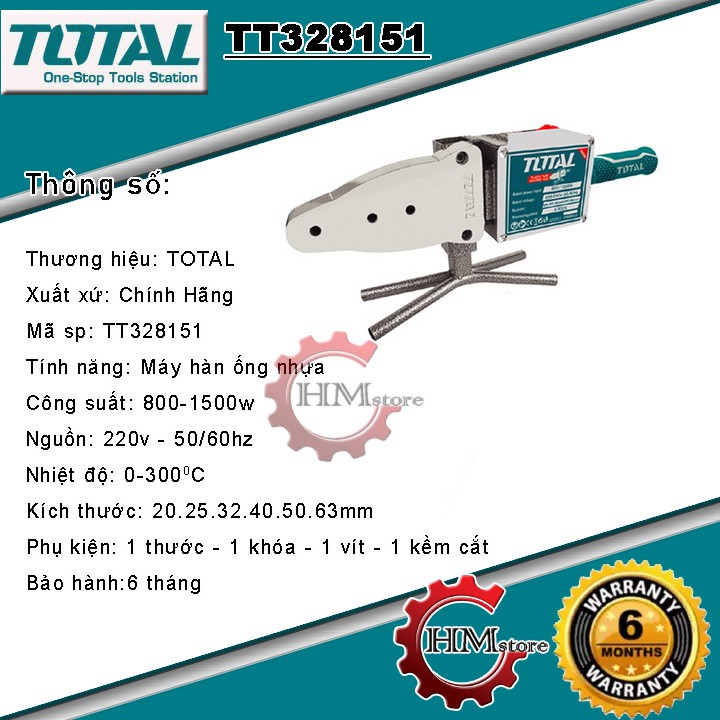 [100% Chính hãng] Máy hàn ống nhựa TOTAL TT328151 1500w - Máy hàn nhiệt 20 - 63mm bảo hành 6 tháng hãng