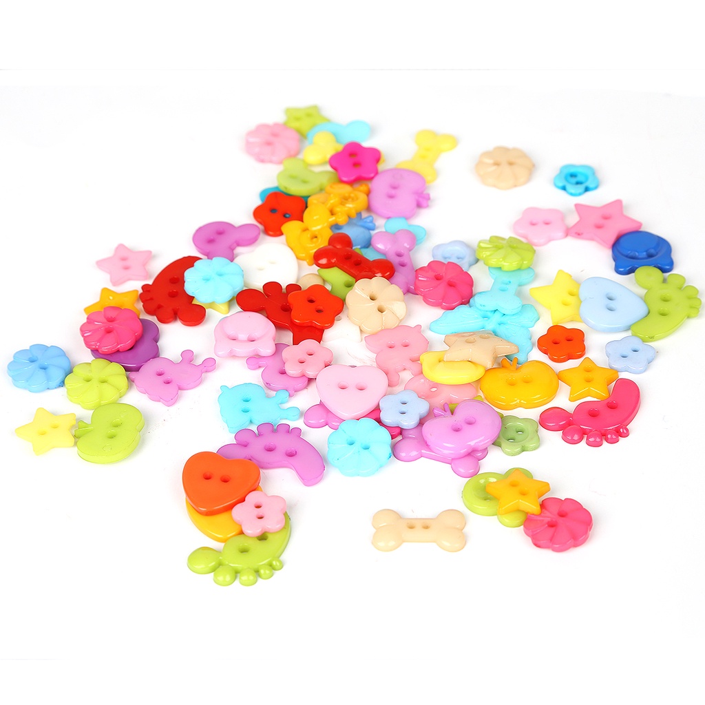 Set 50-100 Nút Nhựa Hình Trái Tim/Ngôi Sao Hoạt Hình Nhiều Màu