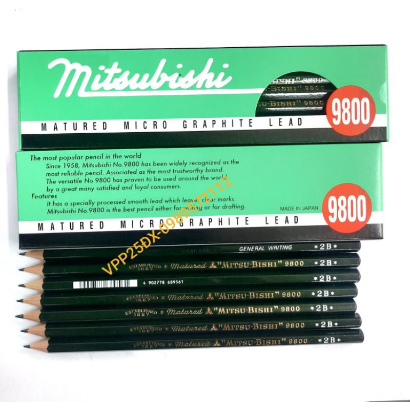 Bút chì Mitsubishi các cỡ- chì phác thảo Nhật Bản 9800
