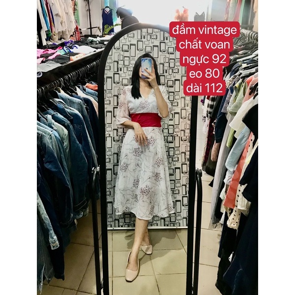 Đầm vintage dáng dài chất voan ngực đắp chéo