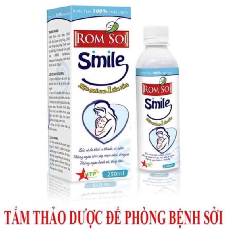 Nước Tắm ROM SOI SMILE chai 250ml hỗ trợ phòng và sạch rôm, sởi ở trẻ