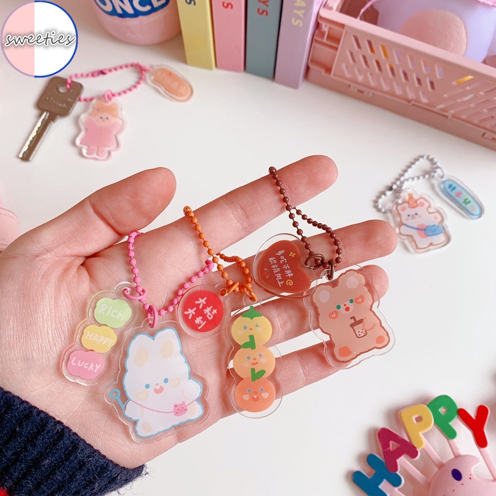 Móc khóa nhựa acrylic trong suốt hình thỏ/gấu hoạt hình dễ thương