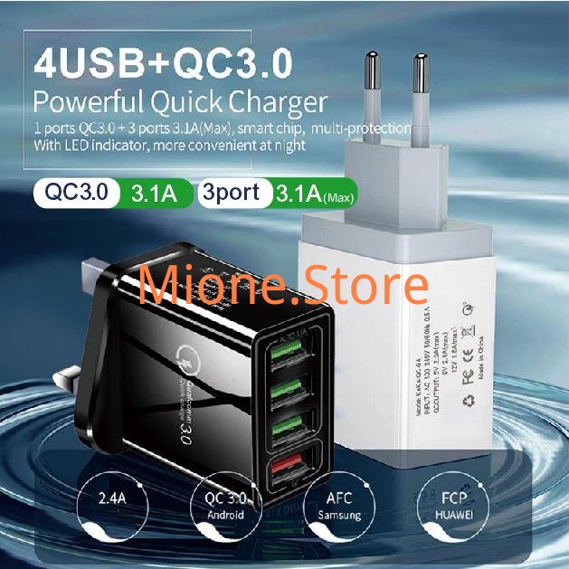 Củ sạc nhanh mione 4 cổng 35W 6A tiện dụng cho nhiều loại máy/ đèn rọi ray Asaki