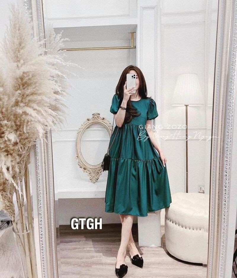 váy xoè dáng dài tiểu thư cổ tròn nhiều màu nên dáng siêu xinh