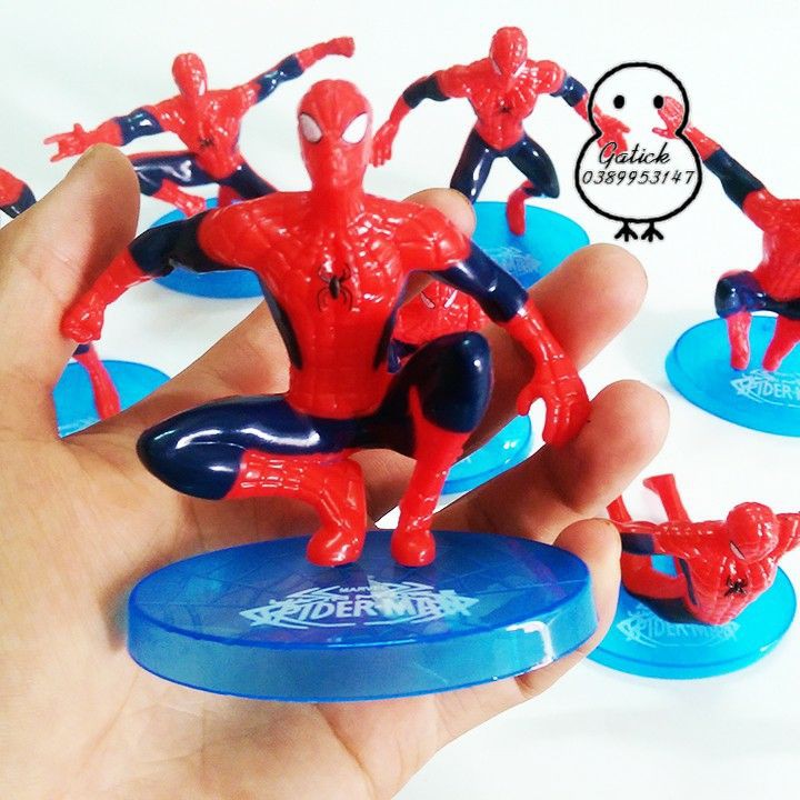 Bộ 7 siêu nhân người nhện trang trí bánh kem, spider man phụ kiện trang trí sinh nhật