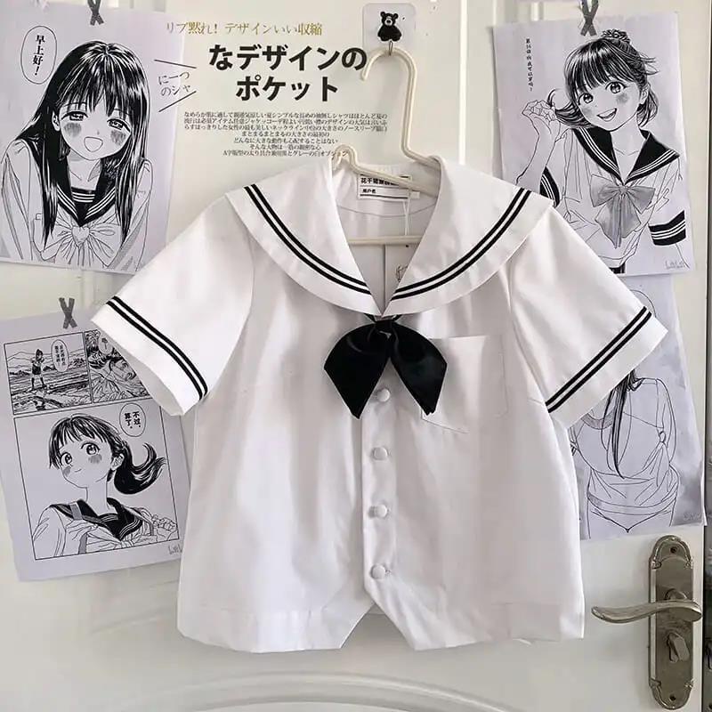 Cổ Phiếu Sẵn Sàng❣Ah F &amp; X Áo Sơ Mi Trắng Cổ Thủy Thủ Phong Cách Học Sinh Nhật Bản Thiết Kế Cơ Bản Cho Nữ