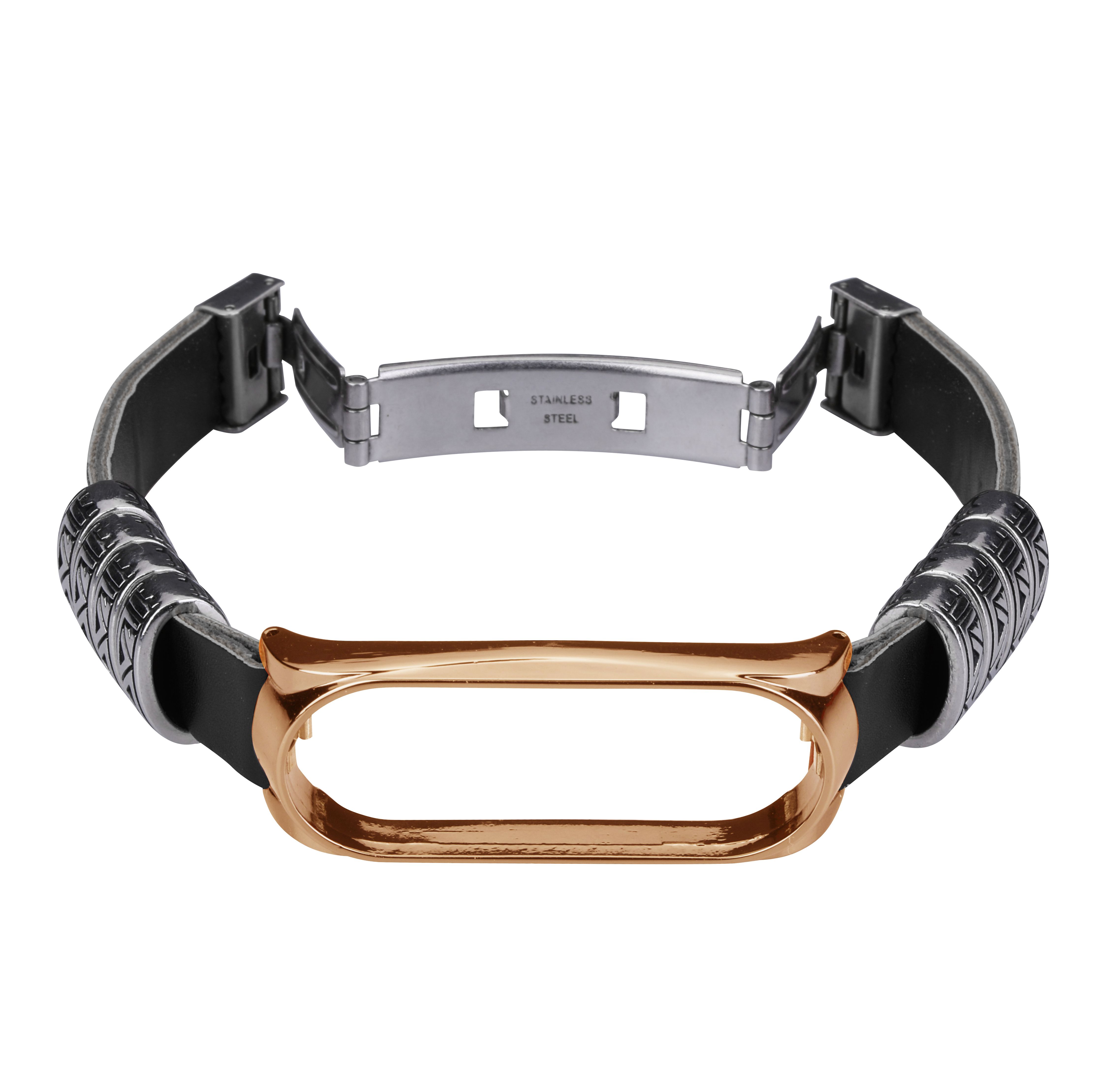 Dây Đeo Thay Thế Chất Liệu Da Thiết Kế Khung Kim Loại Phong Cách Vintage Cho Xiaomi Mi Band 6 5 Nfc 3 / 4