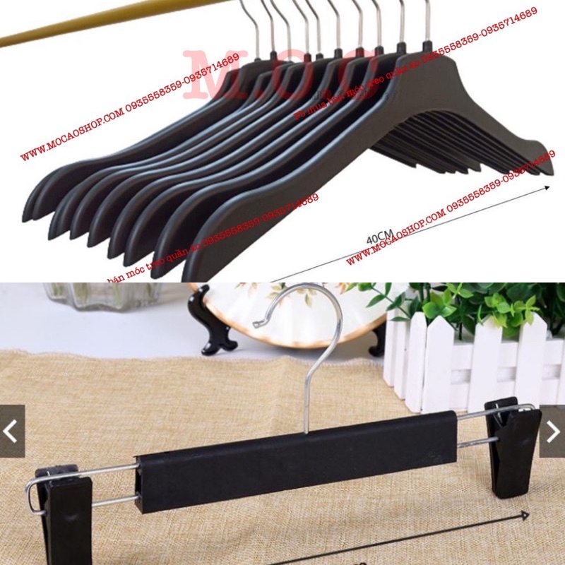 1 Móc nhựa treo quần áo nhựa đen vai dẹt 40cm