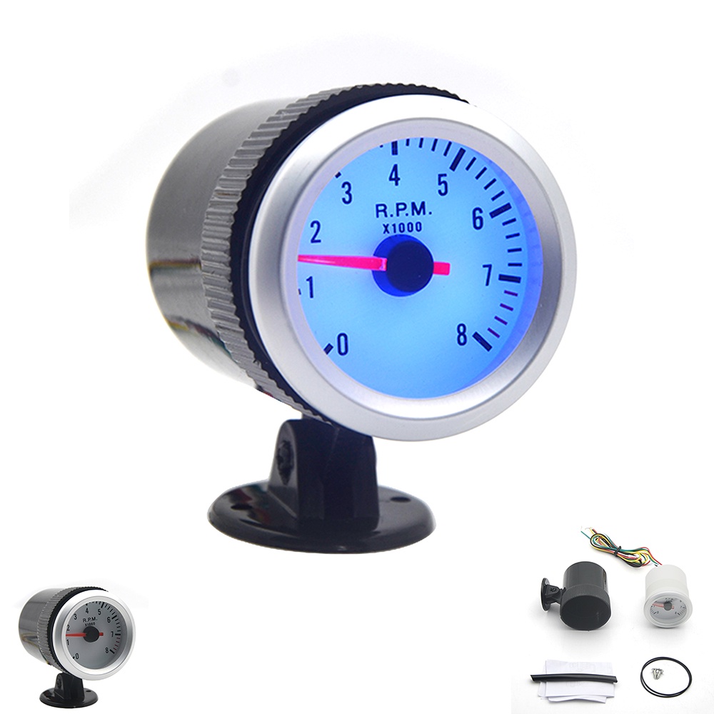 Đồng Hồ Đo Tốc Độ Xe Hơi Tích Hợp Đèn LED Xanh Dương 2" 52mm 0-8000RPM Analog 12V