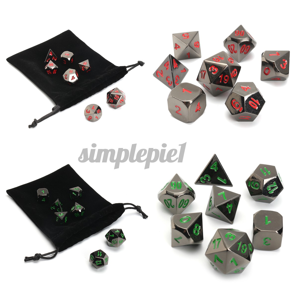 7 Xúc Xắc Kim Loại Màu Đỏ Và Đen Cho Trò Chơi Rpg Mtg Dnd Board Game D20