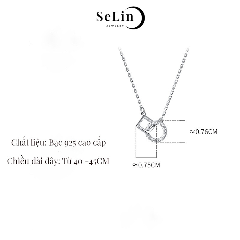 Dây chuyền bạc nữ 925 cao cấp đính đá lồng hình vuông tròn đẹp cá tính SELIN JEWELRY - 0059