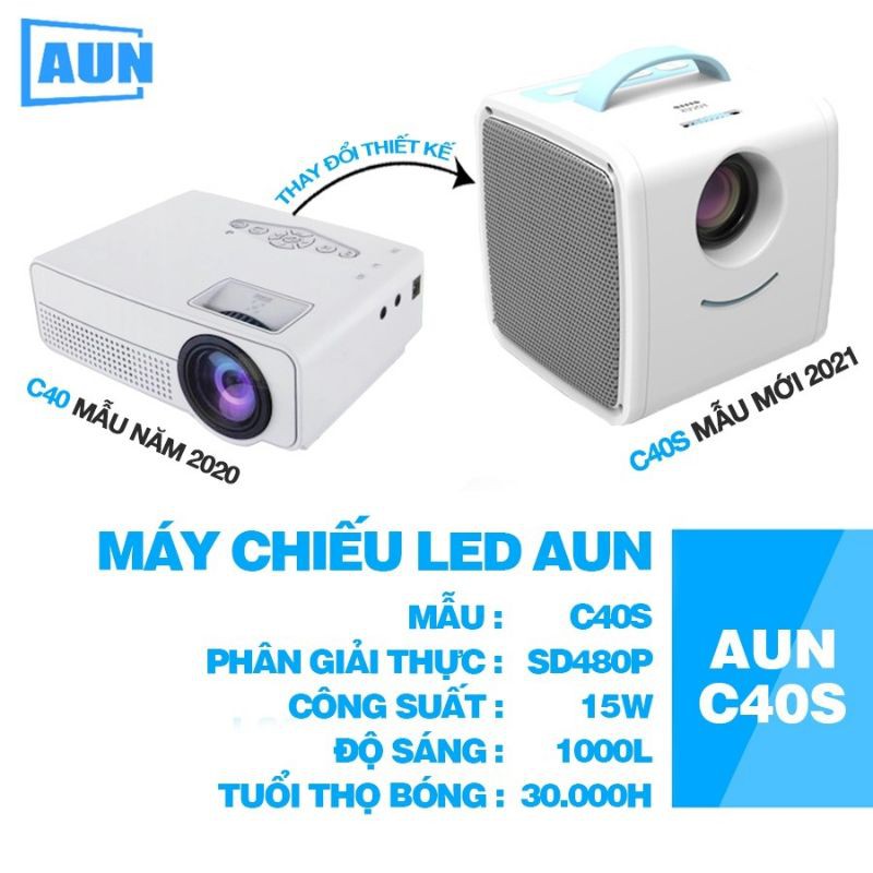 Máy chiếu mini AUN C40s hỗ trợ video HD và kết nối với điện thoại, laptop, máy tính