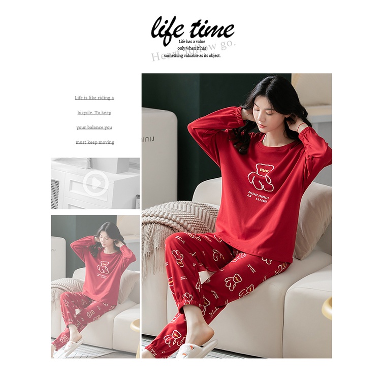 Đồ mặc nhà nữ tay dài quần dài trẻ trung chất thun cotton 100% BA5113 | BigBuy360 - bigbuy360.vn