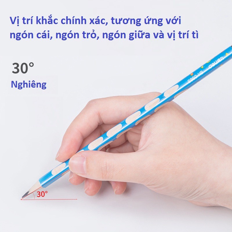 Bút Chì Định vị 2B kèm tẩy Deli hình ngộ nghĩnh hộp 12 chiếc Xanh lá / Xanh lam / Hồng / Vàng