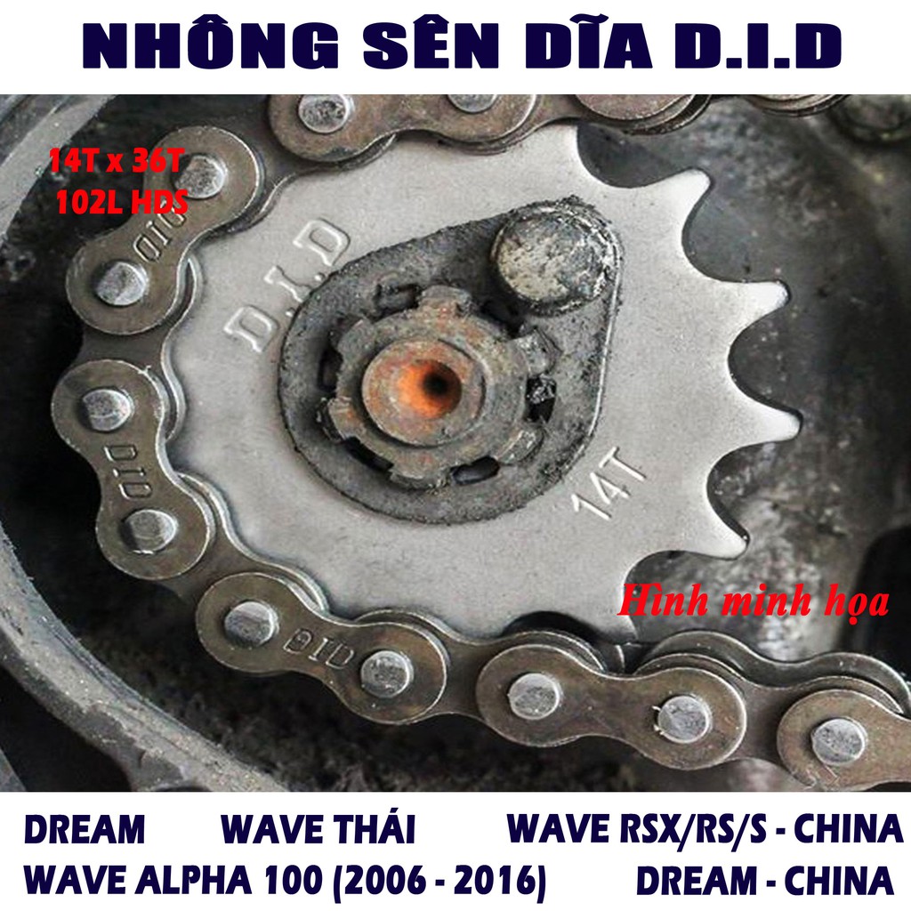 Nhông sên dĩa Honda Dream Future 1 Wave thái các dòng Wave Dream China  - Sên đen 10ly - Thái Lan