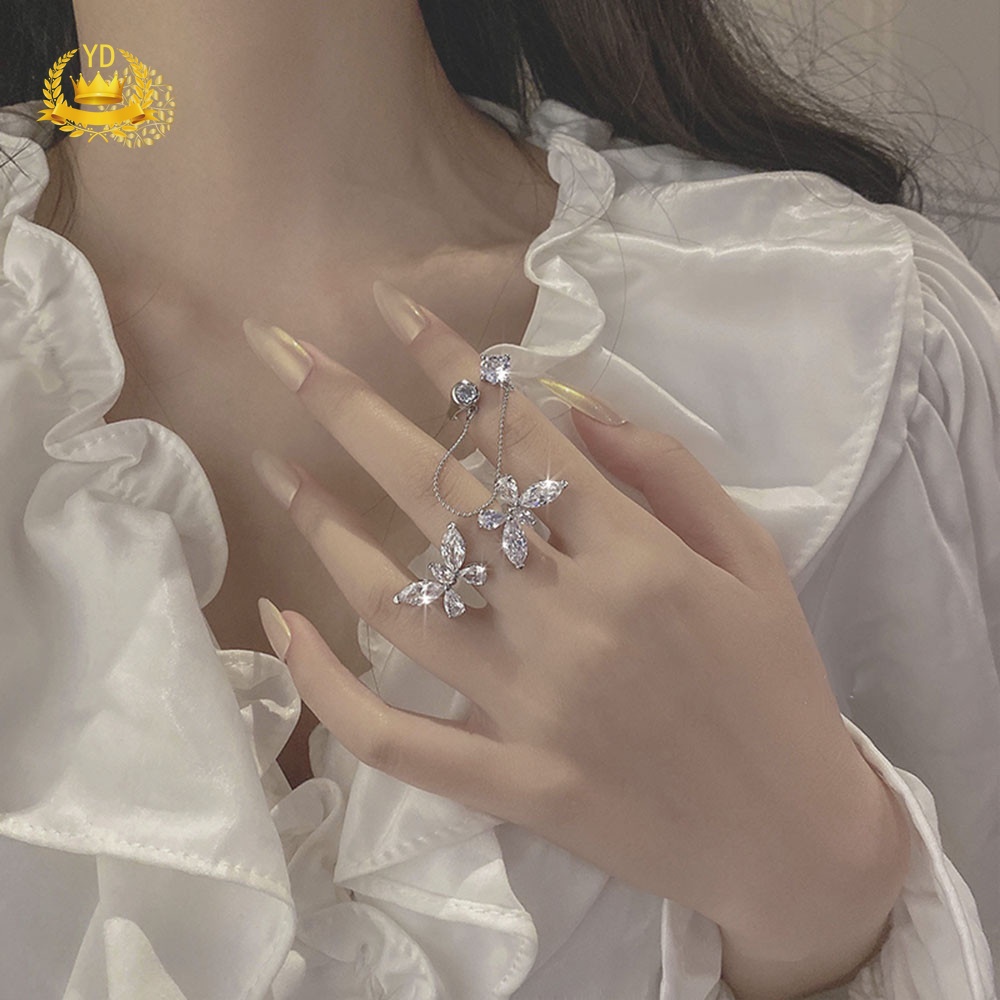 Nhẫn Hở Hợp Kim Hình Bươm Bướm Đính Đá Xinh Xắn Cho Bạn Gái YKD HB