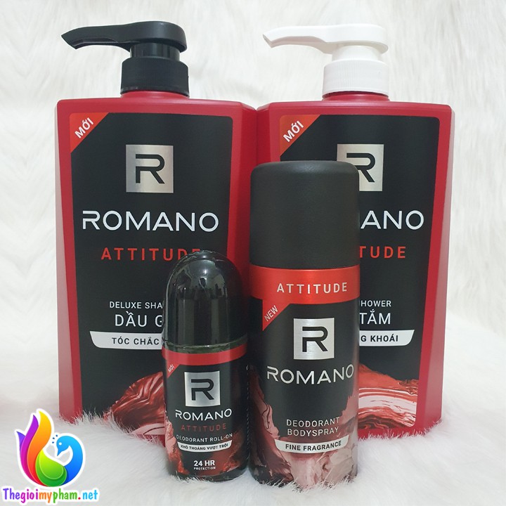 Combo Romano Attitude: Dầu Gội 650g + Sữa Tắm 650g + Lăn 50ml + Xịt Khử Mùi 150ml