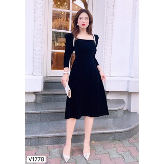 [GIÁ HỦY DIỆT] Váy Nhung đen cổ vuông V1778 - MC phân phối chính thức ( kèm ảnh thật shop tự chụp)
