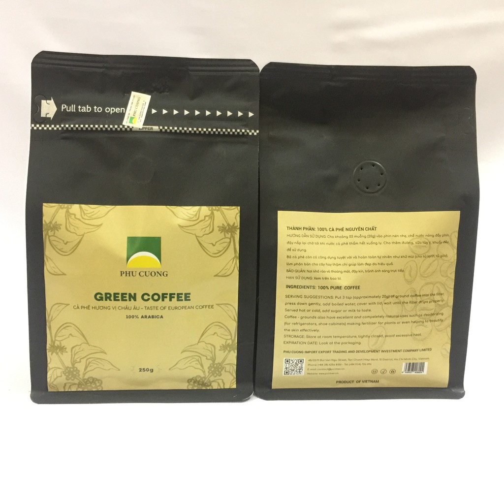 Cà phê xay Arabica Cầu Đất GREEN COFFEE GIFTS - Hộp quà biếu tặng sức khỏe, sang trọng1 gói Green Coffee 250g & 1 phin