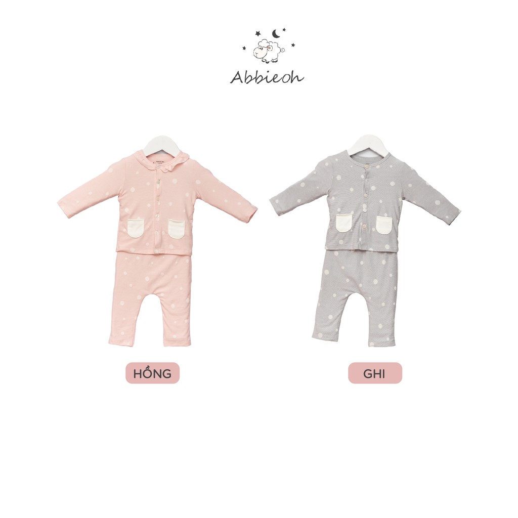 Bộ quần áo dài tay cotton cài thẳng ABBIEOH phối túi họa tiết chấm bi cho bé trai và bé gái  0-24 tháng BD147 AW20