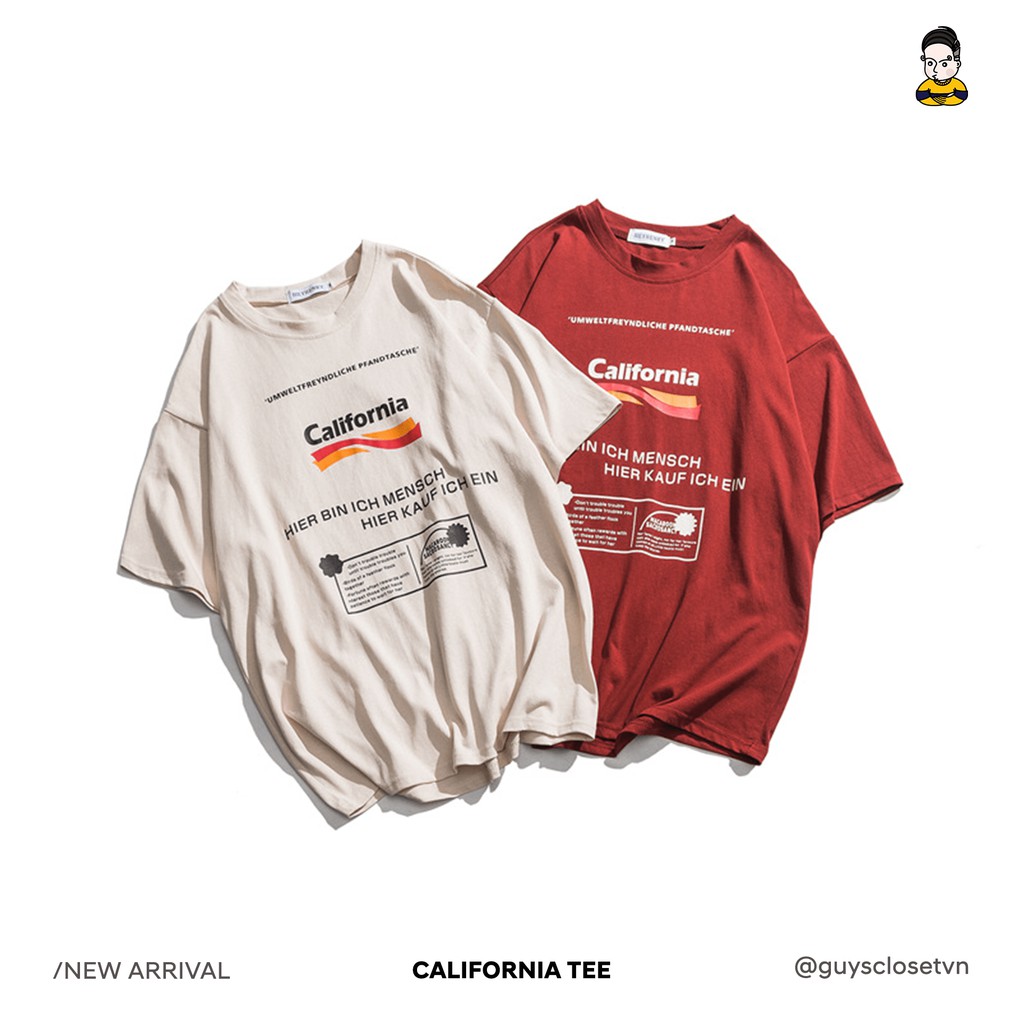 Áo phông unisex California GUY's Closet, Dáng suông rộng rãi, In chữ nghệ thuật