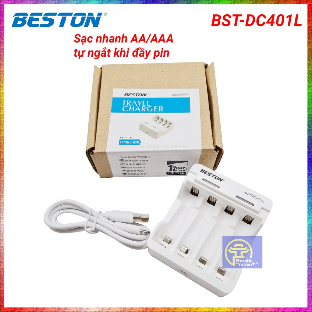 Bộ sạc pin AA/AAA Beston DC401L tự ngắt hàng chính hãng - Có bán kèm pin Beston AA 1200mAh, 3000mAh, 3300mAh