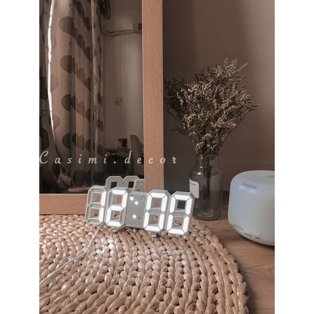 [FOLLOW NHẬN MÃ] Đồng hồ đèn LED 3D trắng để bàn, treo tường, trang trí decor phòng ngủ xinh xắn Casimi Decor