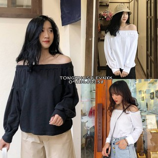 ÁO TRỄ VAI THUN GIẤY DÀI TAY TRẮNG ĐEN BASIC - (Sp sẵn)