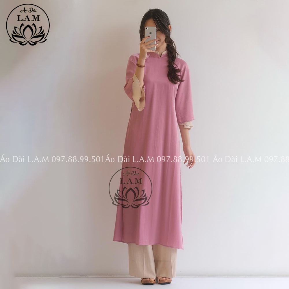 Áo dài dáng suông tay 2 lớp cách điệu, chất liệu lụa trơn