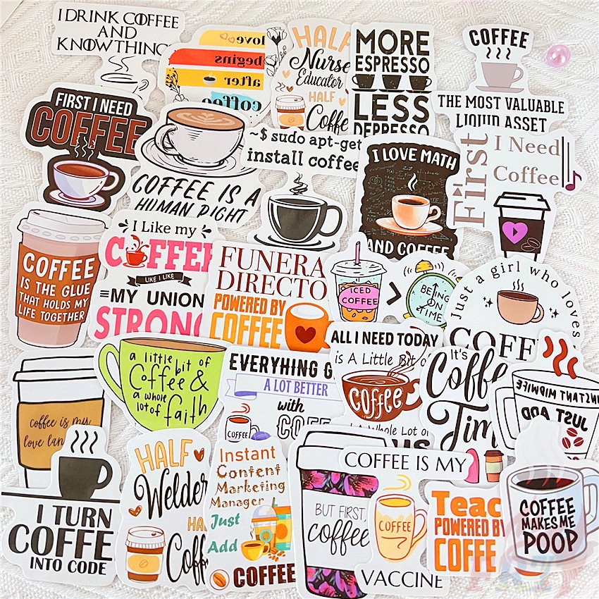 Set 45 Món Đồ Thời Trang ❉ Hình Dán Cà Phê Chữa Bệnh ❉ Sticker Dán Tường Chống Thấm Nước Thời Trang