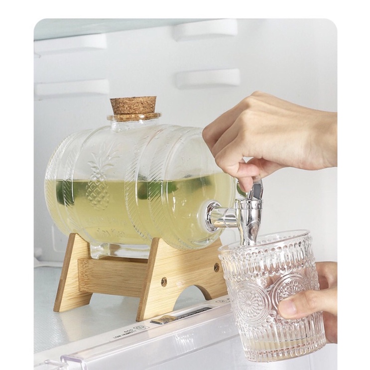 Bình Đựng Nước Trái Cây Thuỷ Tinh Dung Tích Lớn Kèm Vòi Và Giá Để