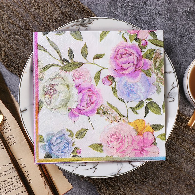 Bộ 20 Khăn Giấy In Hoa Nhiều Màu Trang Trí Tiệc &amp; Tiệc Cưới