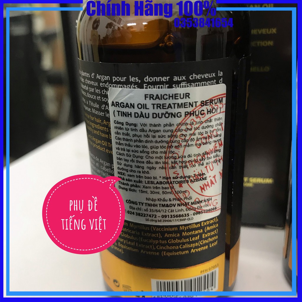 Tinh Dầu Dưỡng Tóc Fraicheur Phục Hồi Chuyên Sâu Fraicheur Argan Oil Treatment Serum 15-30-50-100ML, Mỹ phẩm tóc yến nhi