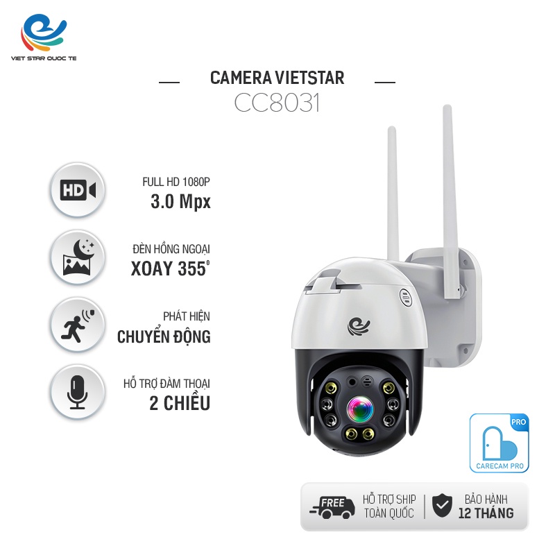 Camera wifi ngoài trời xoay 360 chống nước Camera An Ninh Việt Star Quốc Tế YS8031, 3.0 MPx 1080P có kết nối máy tính