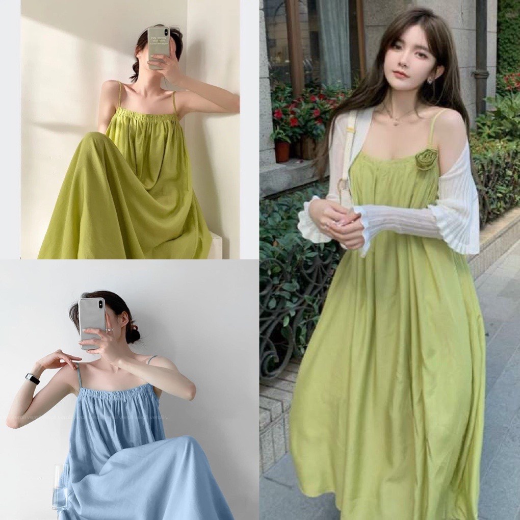 Đầm Hai Dây Maxi Ôm Ngực Dáng Suông Đủ Màu Hàng Cao Câp