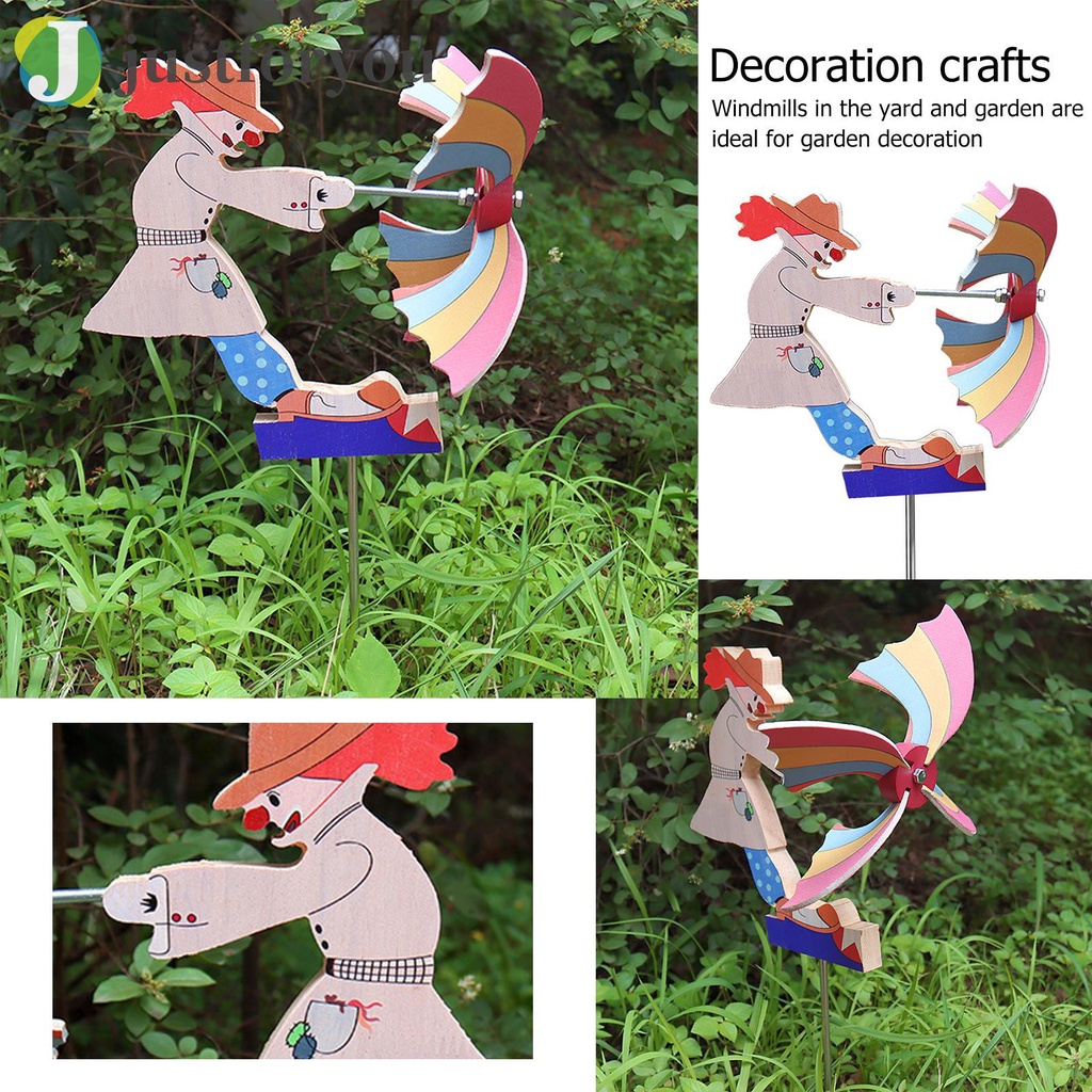 Justforyou2 Wooden Windmill Clown Garden Outdoor Statue Wind Spinner Decoration Crafts