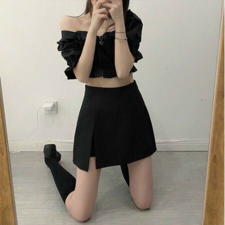 Quần Váy Nữ Xẻ 1 Bên Dáng A Lưng Cạp Cao