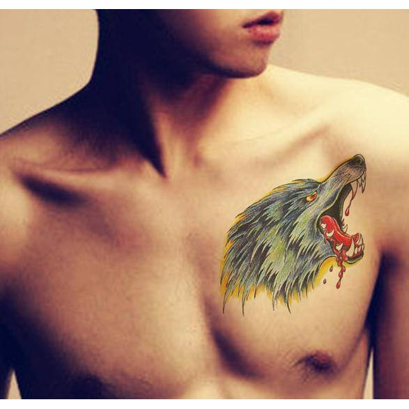 Hình xăm dán nam tatoo đầu sói kích thước 15 x 21 cm