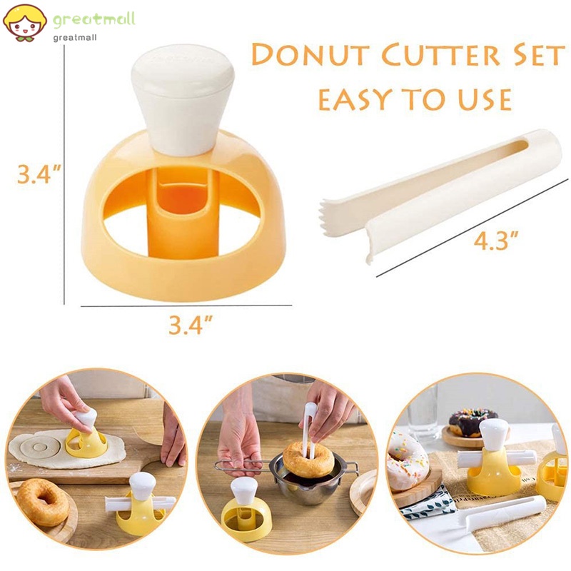 Bộ dụng cụ làm món tráng miệng bánh donut thủ công gồm khay cắt và thìa đo tiện dụng cho nhà bếp