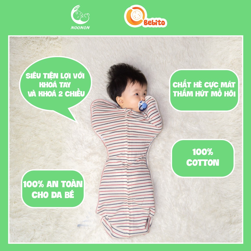 Nhộng Chũn Cho Bé chính hãng NOONON FREESHIP Cao Cấp Có khoá tay NCD01 - Quấn Chũn GIÚP BÉ NGỦ NGON, SÂU GIẤC