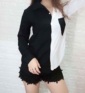sơ mi hai nửa đen trắng