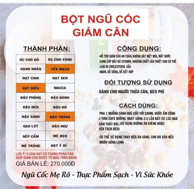 500GRAM BỘT NGŨ CỐC GIẢM CÂN SHOP MẸ RÔ