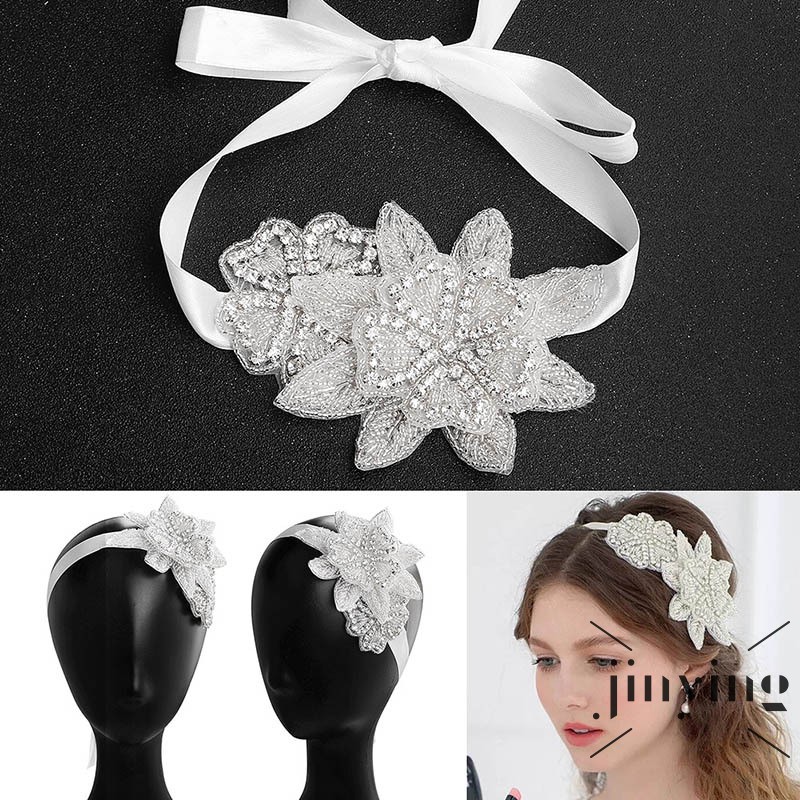 ❤S Wind New Wedding Bridal Hair Jewelry Handmade White Shiny Rhinestone Millet Beads​ Flower Headban