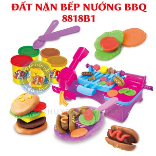 Đất nặn an toàn cho bé khô không dính tay đồ chơi kèm khuôn tặng kèm 5 hộp đất sét mẫu BBQ , hotdog, hamburger 8818B