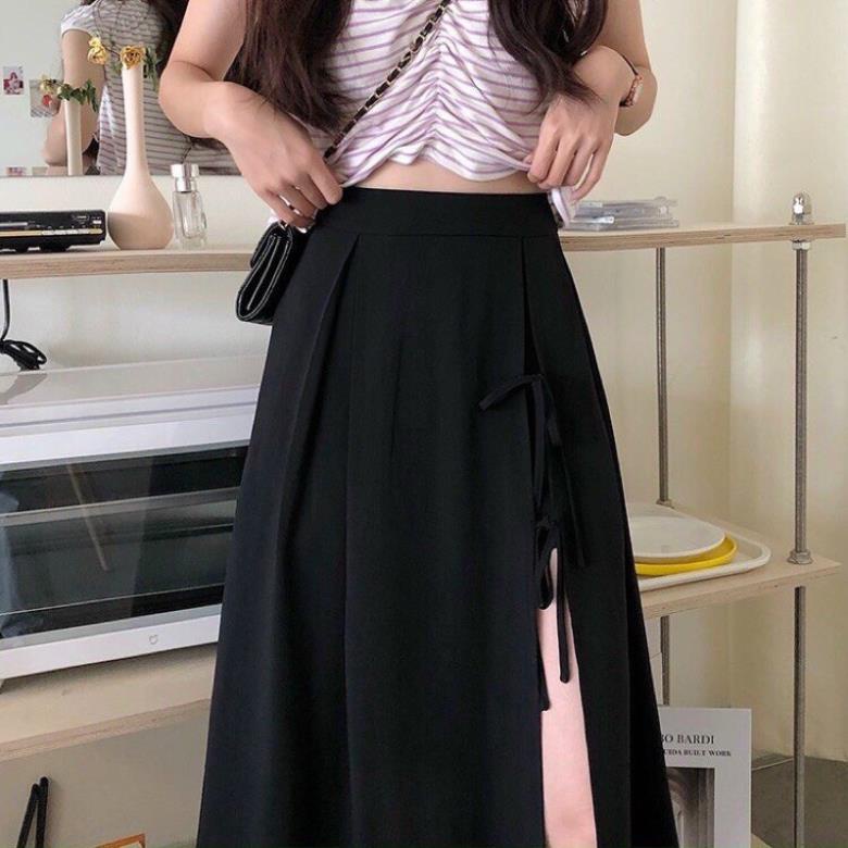 [Hàng VNXK]Chân Váy Xẻ Tà Buộc Dây Nữ🌸 Dáng Xoè Dài, Chân Váy Midi Đen Xẻ Vạt Thắt Nơ Dáng Ullzang | BigBuy360 - bigbuy360.vn