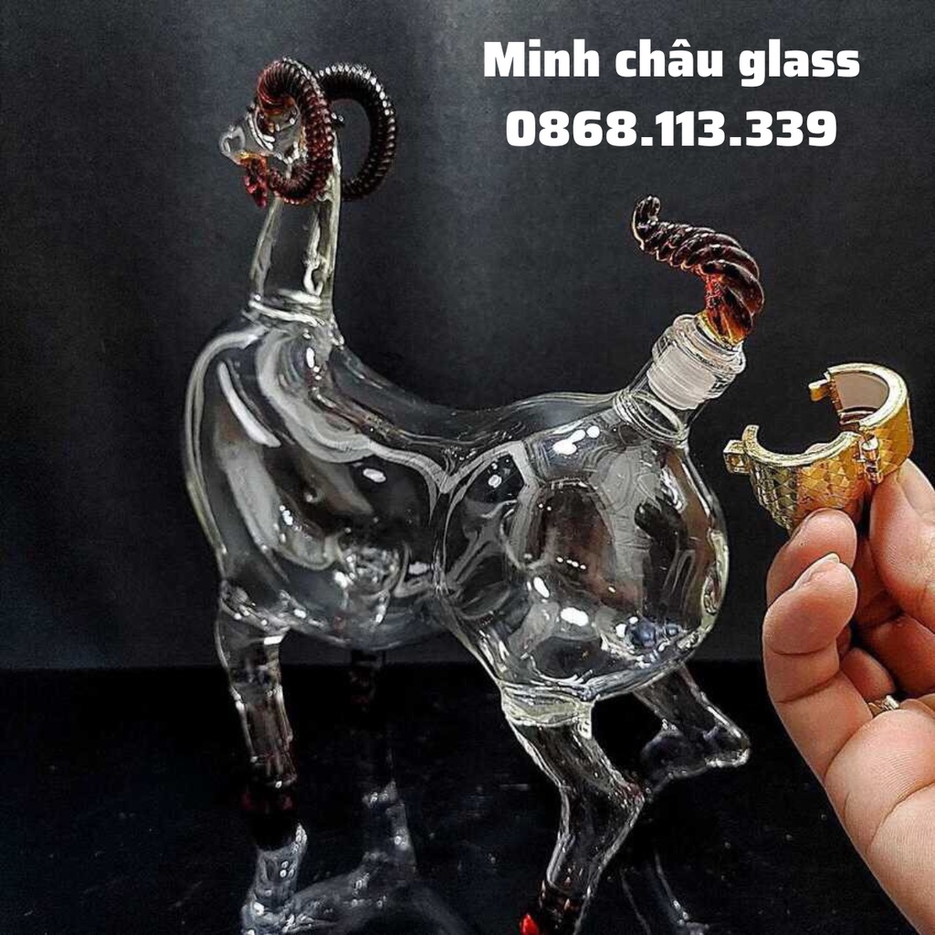 Bình Thủy Tinh Đựng Rượu cao cấp 12 con giáp 1000ml mẫu con dê mẫu mùi vỏ chai ngâm rượu 12 con giáp sang trọng dùng quà