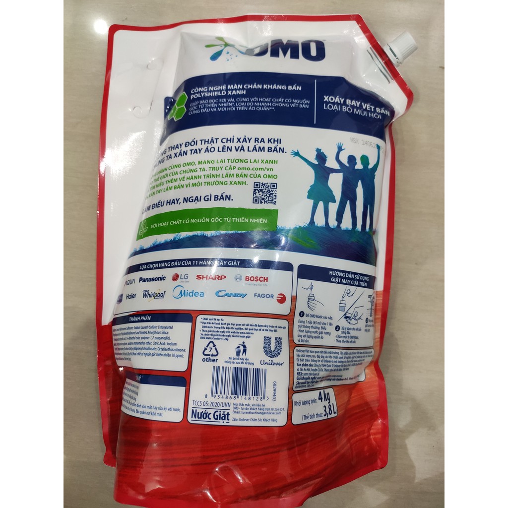 Nước Giặt OMO MATIC Túi Cửa trên 4kg